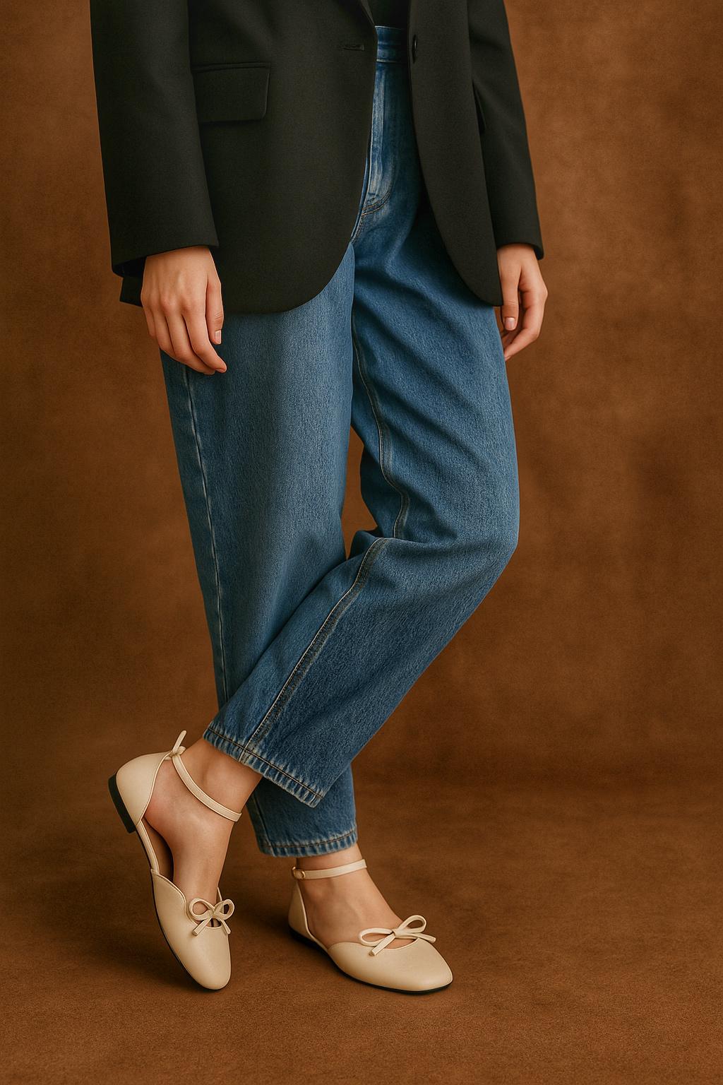 Daphne Flats In Vanilla – Handmade Brown Flats for Women | Wide-Foot & Bunion Friendly with Easy Hook Buckle