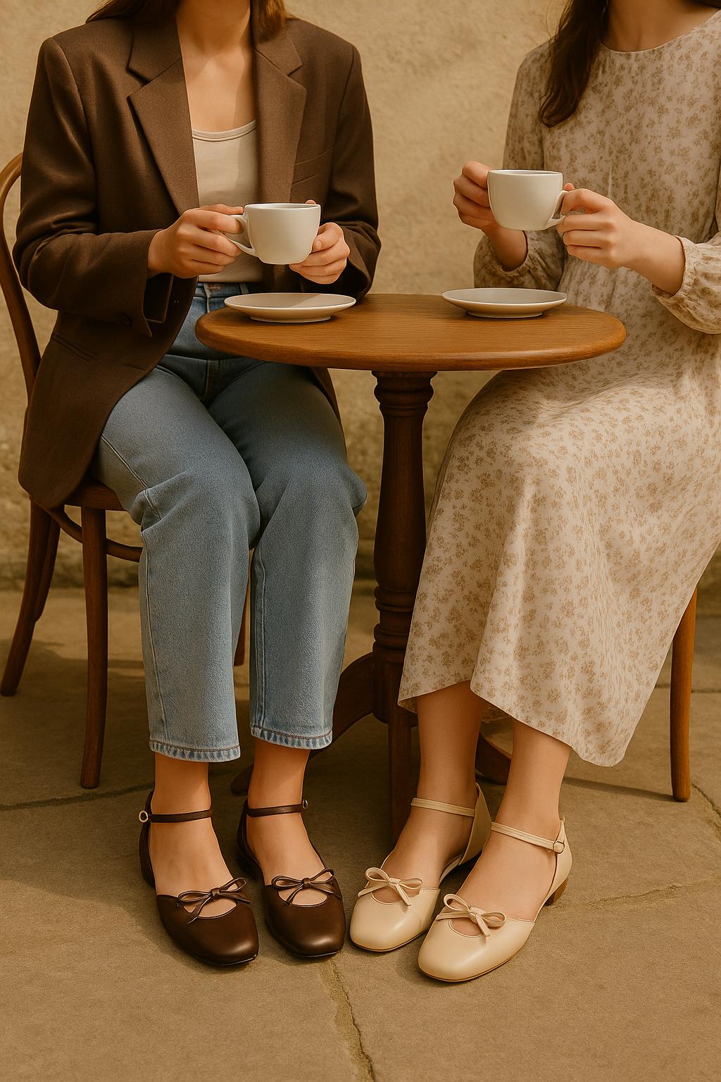 Daphne Flats In Vanilla – Handmade Brown Flats for Women | Wide-Foot & Bunion Friendly with Easy Hook Buckle