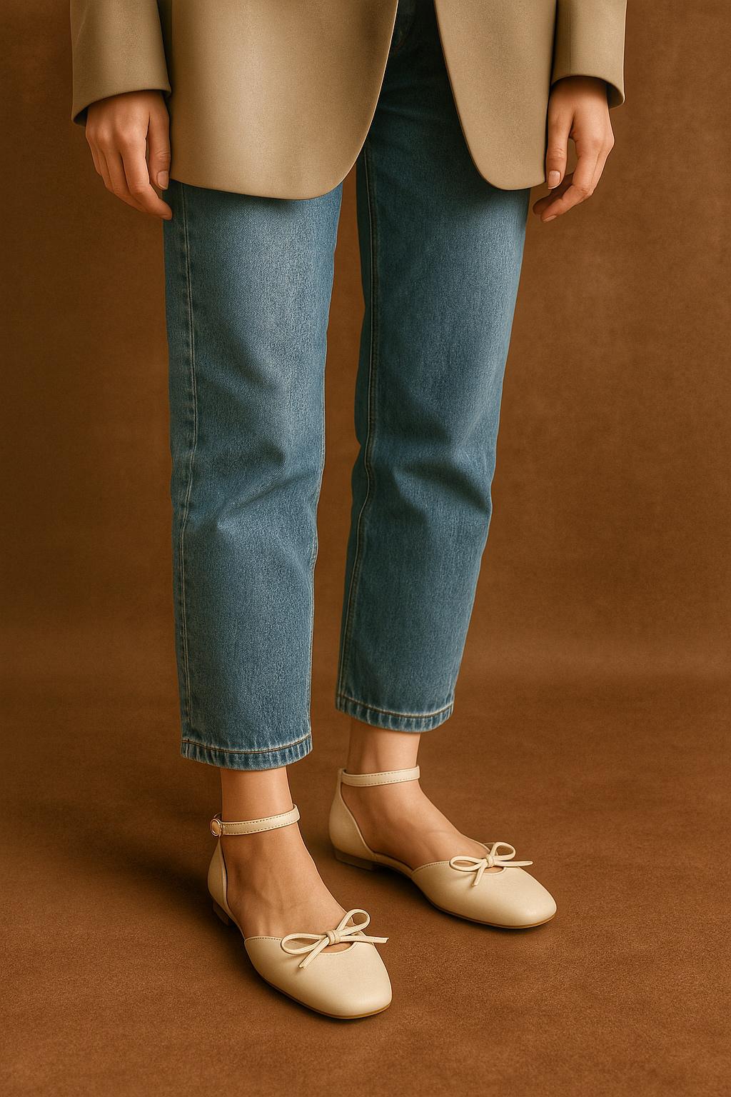 Daphne Flats In Vanilla – Handmade Brown Flats for Women | Wide-Foot & Bunion Friendly with Easy Hook Buckle
