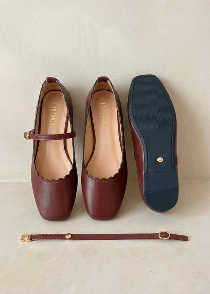 Mary-Bell Flats In Red Velvet | 2 Way Detachable Strap Mary Jane Ballerina