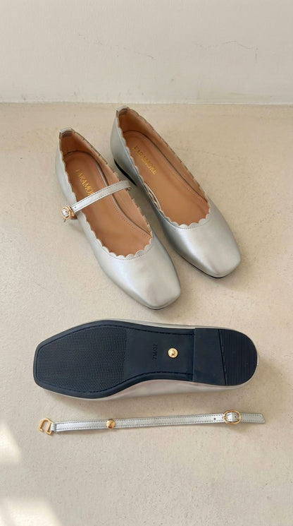 Mary-Bell Flats In Silver | 2 Way Detachable Strap Mary Jane Ballerina