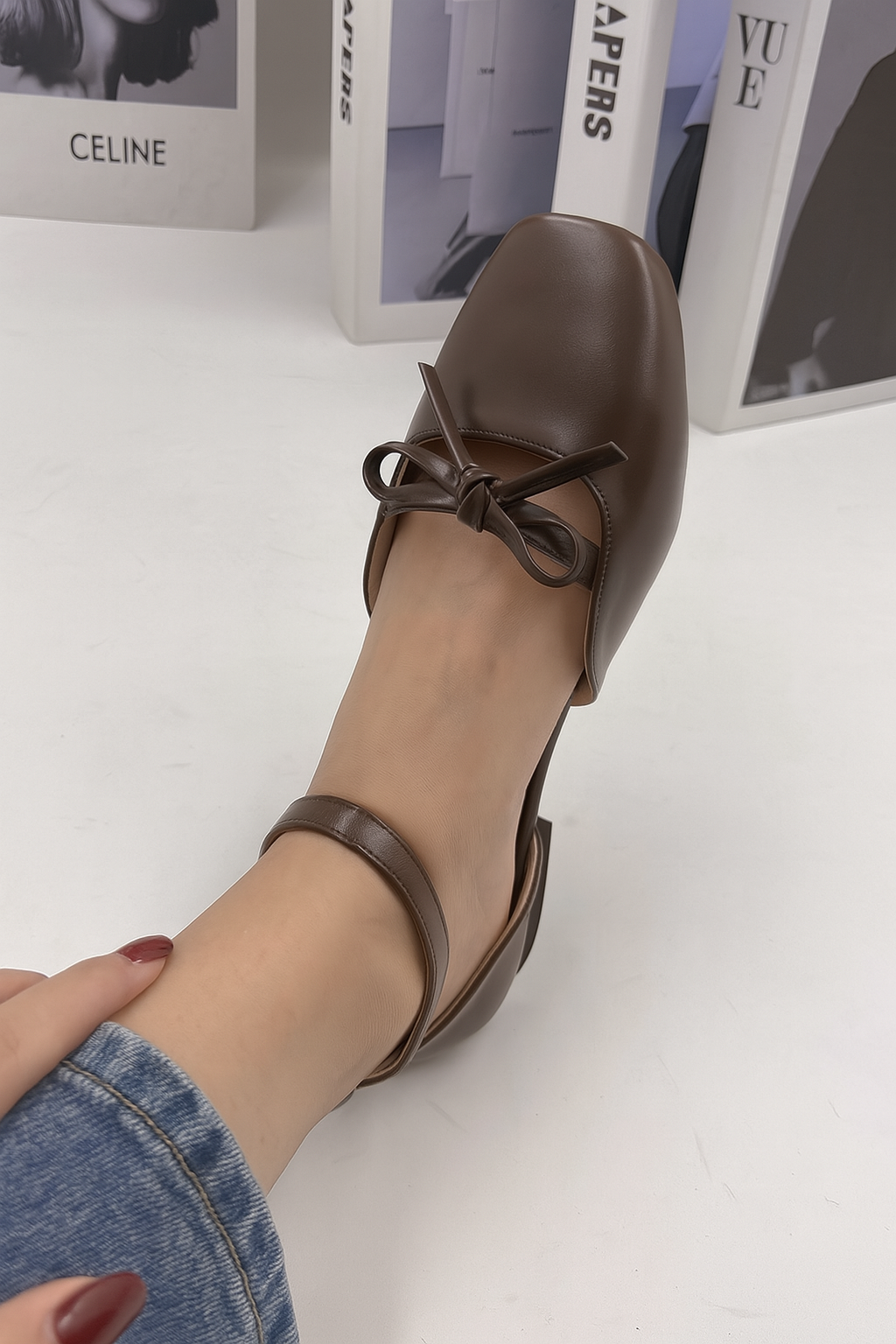 Daphne Flats In Espresso – Handmade Brown Flats for Women | Wide-Foot & Bunion Friendly with Easy Hook Buckle