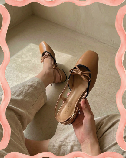 Francesca Midi Heels in Caramel | Comfy Anti-Slip Heels for Wide Feet | 2cm Low Heels