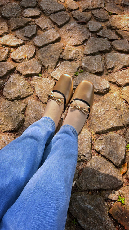 Francesca Midi Heels in Gold | Comfy Anti-Slip Heels for Wide Feet | 2cm Low Heels