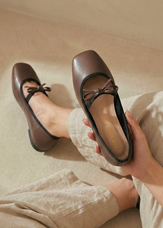 Eloise Flats in Espresso – Handmade Everyday Flats for Women | Wide-Foot Friendly with Strap & Bow