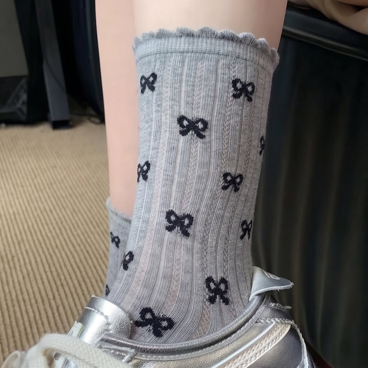 Bow & Polka Dot Ruffle Socks