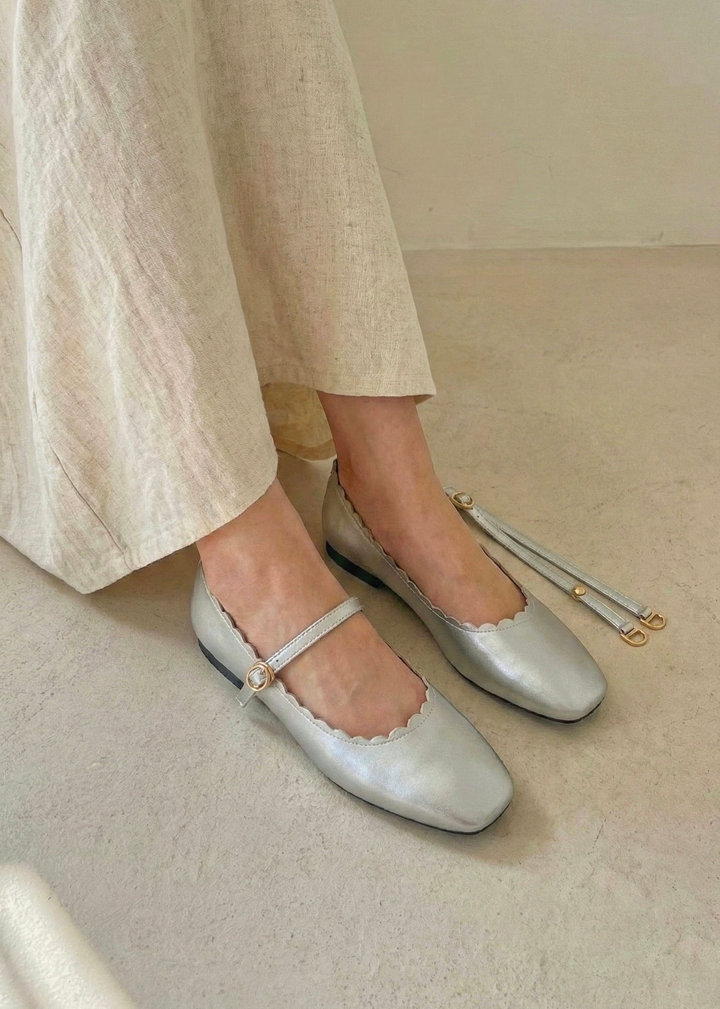 Mary-Bell Flats In Silver | 2 Way Detachable Strap Mary Jane Ballerina
