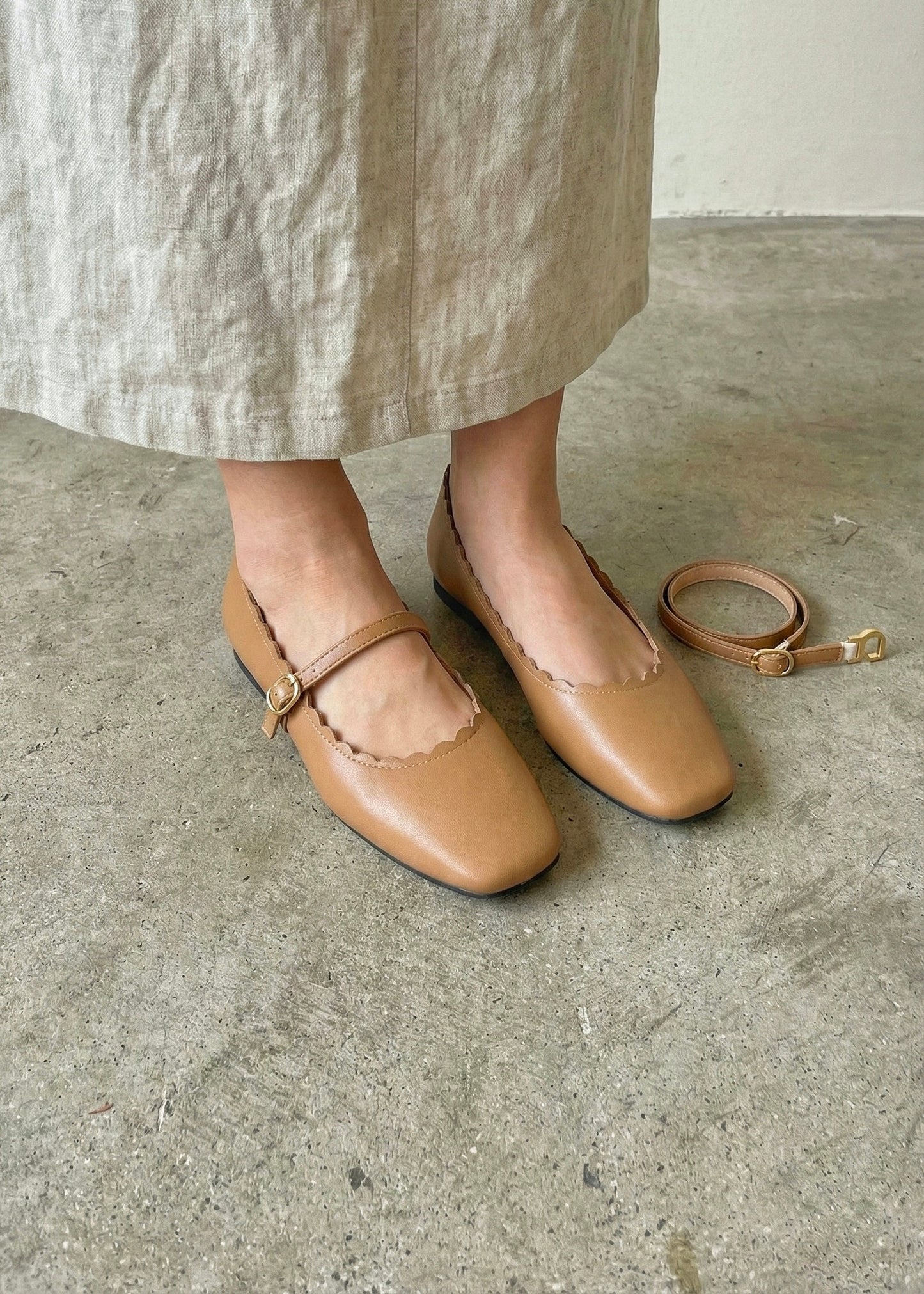 Mary-Bell Flats In Caramel | 2 Way Detachable Strap Mary Jane Ballerina