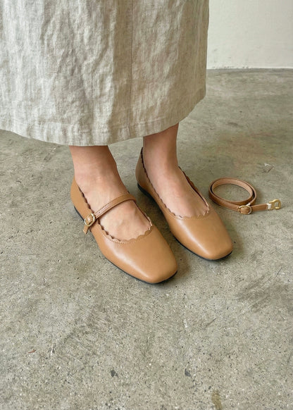 Mary-Bell Flats In Caramel | 2 Way Detachable Strap Mary Jane Ballerina