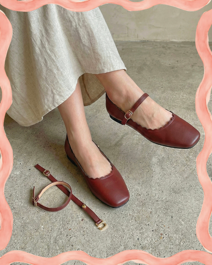 Mary-Bell Flats In Red Velvet | 2 Way Detachable Strap Mary Jane Ballerina