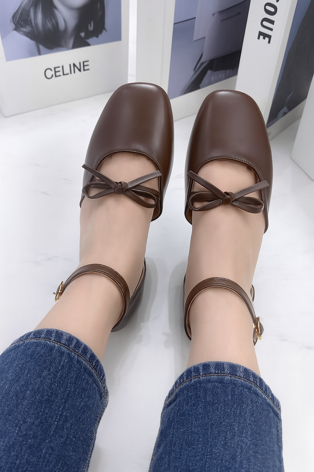 Daphne Flats In Espresso – Handmade Brown Flats for Women | Wide-Foot & Bunion Friendly with Easy Hook Buckle