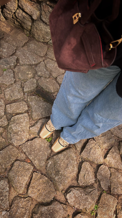 Francesca Midi Heels in Gold | Comfy Anti-Slip Heels for Wide Feet | 2cm Low Heels
