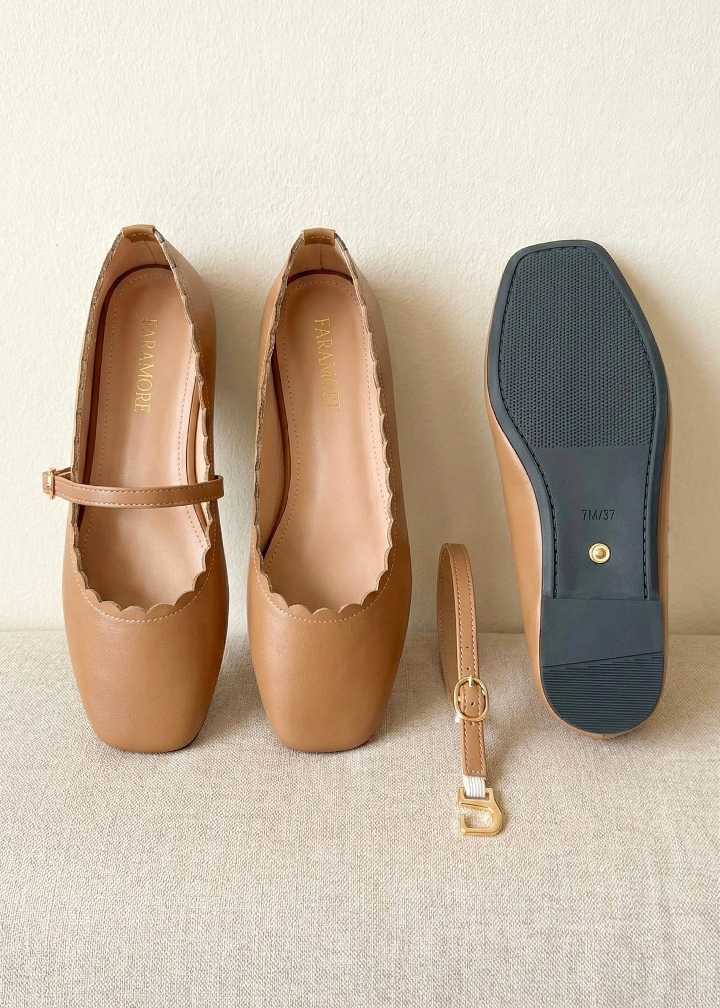 Mary-Bell Flats In Caramel | 2 Way Detachable Strap Mary Jane Ballerina