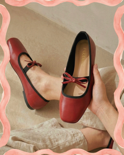 Eloise Flats in Cherry Red – Handmade Everyday Flats for Women | Wide-Foot Friendly with Strap & Bow
