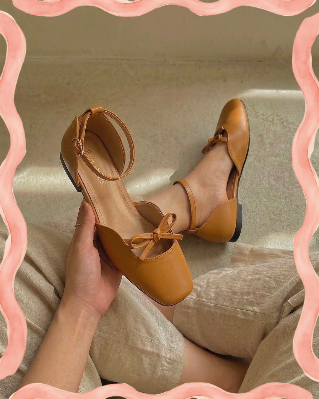 Daphne Flats In Caramel – Handmade Caramel Flats for Women | Wide Foot & Bunion Friendly with Easy Hook Buckle