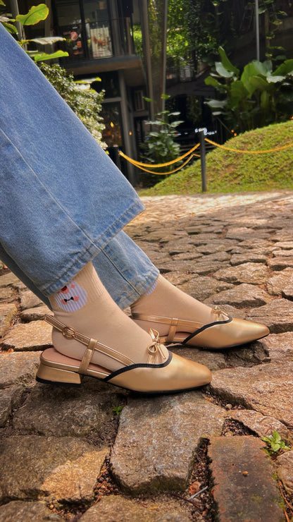 Francesca Midi Heels in Gold | Comfy Anti-Slip Heels for Wide Feet | 2cm Low Heels