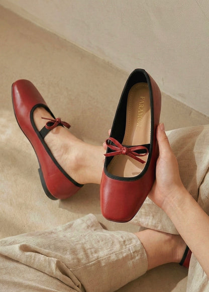 Eloise Flats in Cherry Red – Handmade Everyday Flats for Women | Wide-Foot Friendly with Strap & Bow