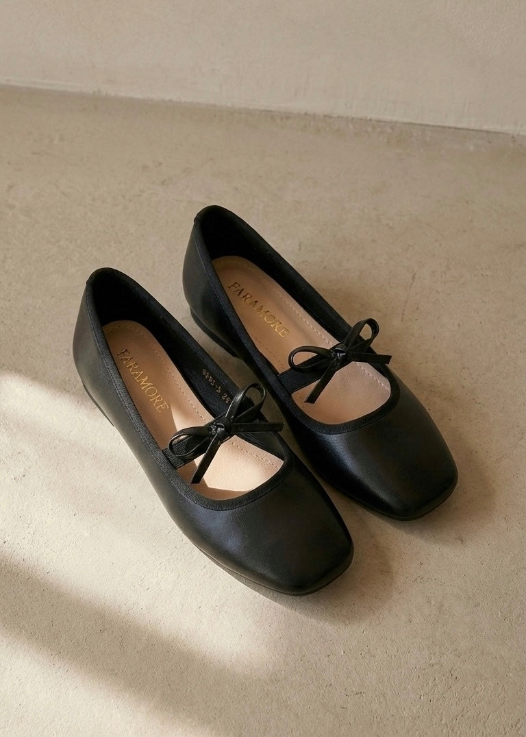Eloise Flats in Black – Handmade Everyday Flats for Women | Wide-Foot Friendly with Strap & Bow