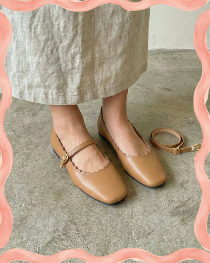 Mary-Bell Flats In Caramel | 2 Way Detachable Strap Mary Jane Ballerina