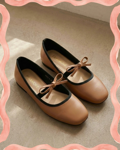 Eloise Flats in Caramel – Handmade Everyday Flats for Women | Wide-Foot Friendly with Strap & Bow