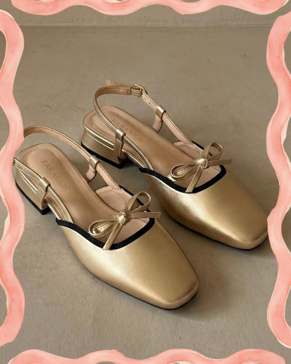 Francesca Midi Heels in Gold | Comfy Anti-Slip Heels for Wide Feet | 2cm Low Heels