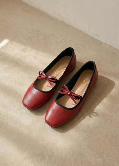Eloise Flats in Cherry Red – Handmade Everyday Flats for Women | Wide-Foot Friendly with Strap & Bow