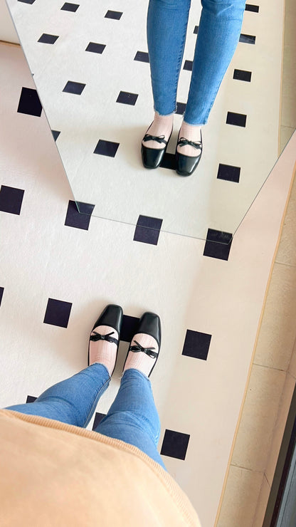 Eloise Flats in Black – Handmade Everyday Flats for Women | Wide-Foot Friendly with Strap & Bow