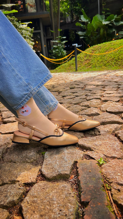 Francesca Midi Heels in Gold | Comfy Anti-Slip Heels for Wide Feet | 2cm Low Heels