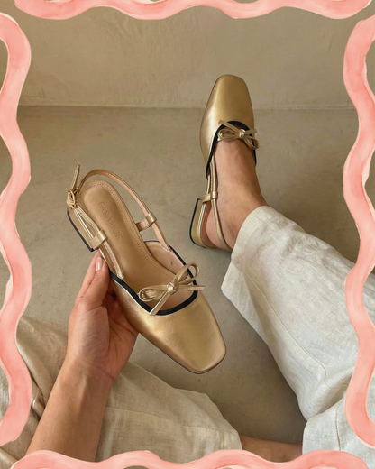 Francesca Midi Heels in Gold | Comfy Anti-Slip Heels for Wide Feet | 2cm Low Heels