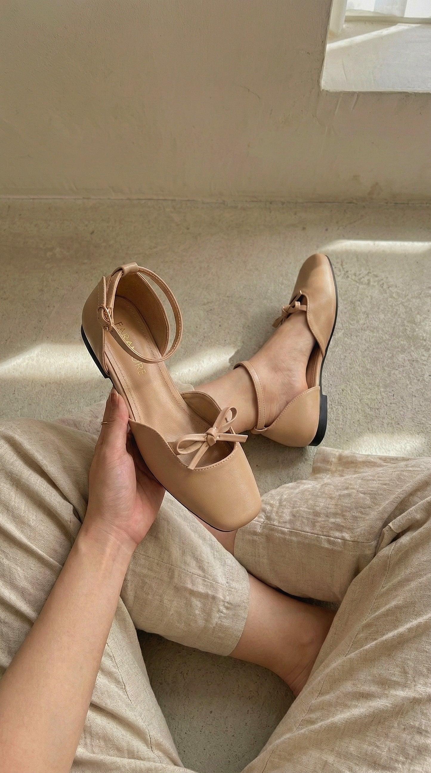 Daphne Flats In Moccachino – Handmade Ankle Strap Flats for Women | Wide-Foot & Bunion Friendly with Easy Hook Buckle