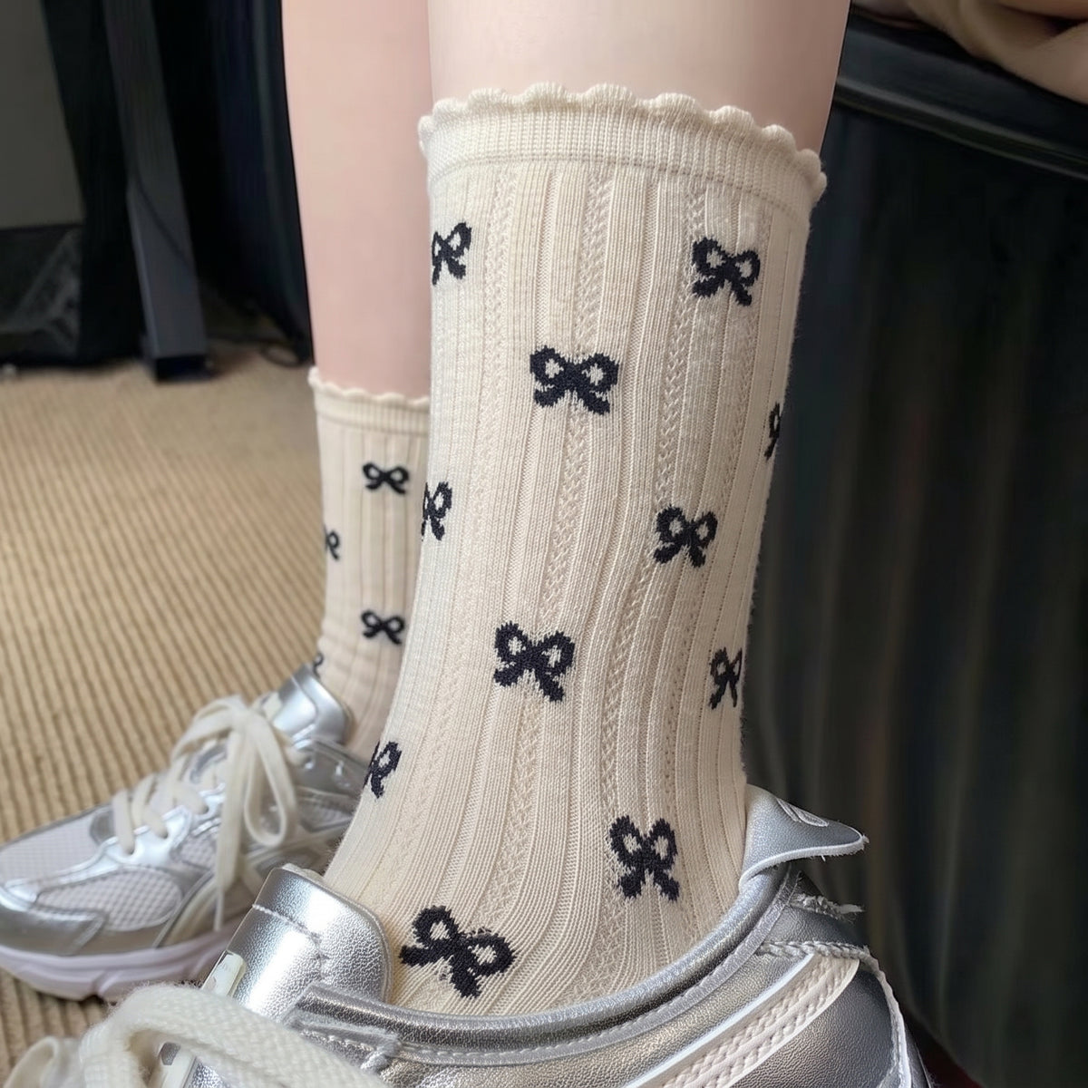 Bow & Polka Dot Ruffle Socks