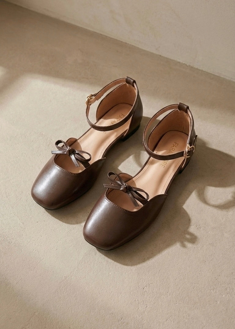 Daphne Flats In Espresso – Handmade Brown Flats for Women | Wide-Foot & Bunion Friendly with Easy Hook Buckle