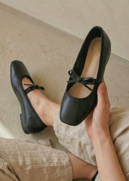 Eloise Flats in Black – Handmade Everyday Flats for Women | Wide-Foot Friendly with Strap & Bow