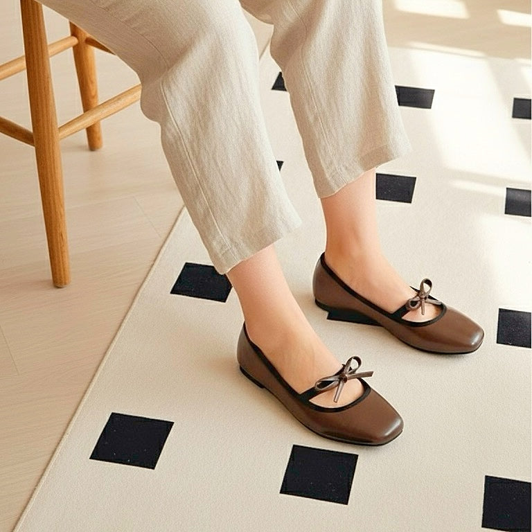 Eloise Flats in Espresso – Handmade Everyday Flats for Women | Wide-Foot Friendly with Strap & Bow