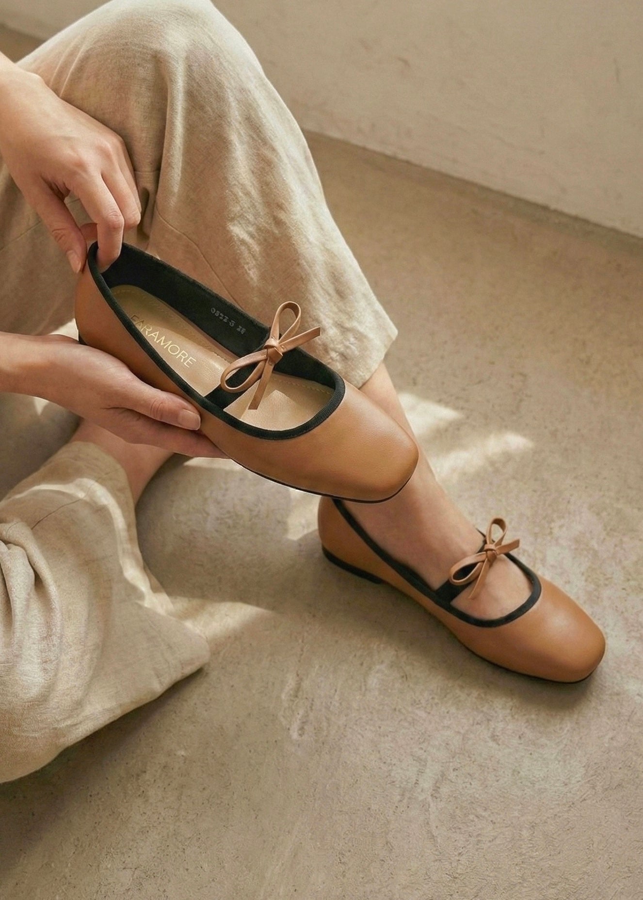 Eloise Flats in Caramel – Handmade Everyday Flats for Women | Wide-Foot Friendly with Strap & Bow