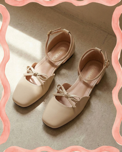 Daphne Flats In Vanilla – Handmade Ankle strap Flats for Women | Wide-Foot & Bunion Friendly with Easy Hook Buckle