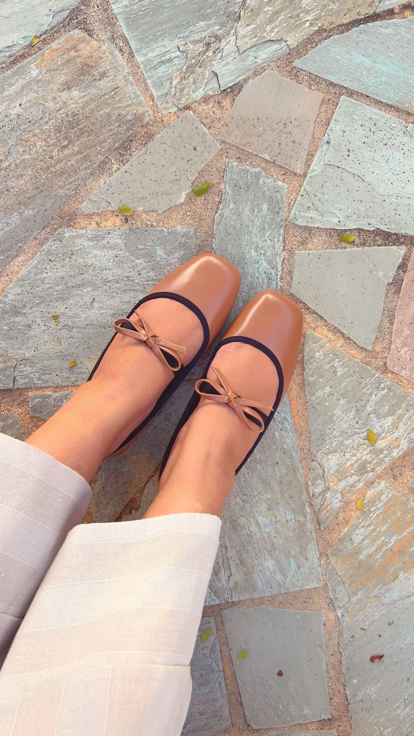 Eloise Flats in Caramel – Handmade Everyday Flats for Women | Wide-Foot Friendly with Strap & Bow