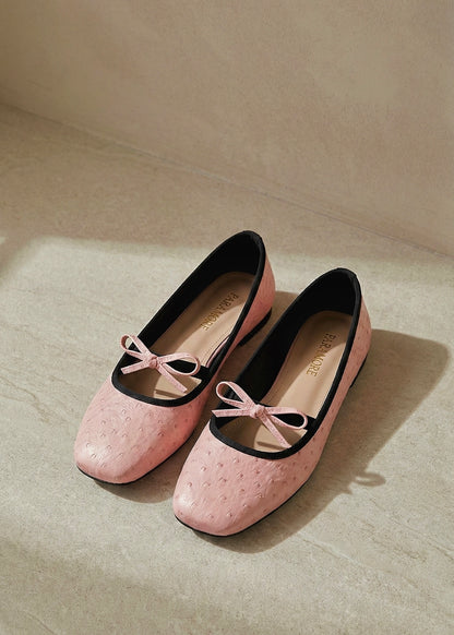 Charlotte In Blush | Square Toe Flats Ostrich Pattern – Handmade Wide Fit Shoes for Daily Comfort