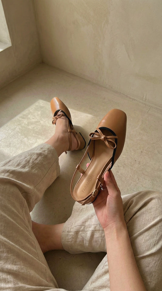 Francesca Midi Heels in Caramel | Comfy Anti-Slip Heels for Wide Feet | 2cm Low Heels