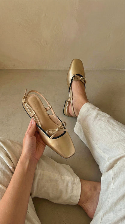 Francesca Midi Heels in Gold | Comfy Anti-Slip Heels for Wide Feet | 2cm Low Heels