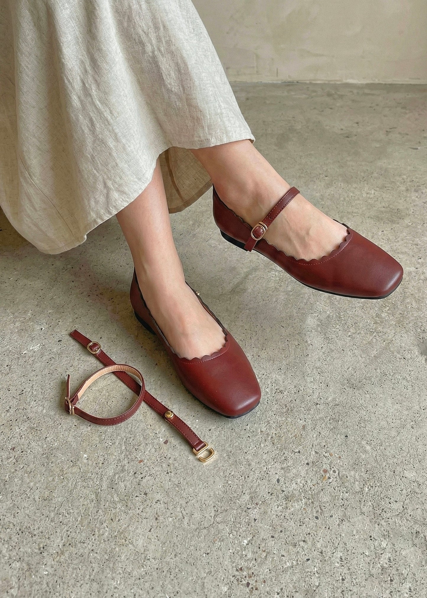 Mary-Bell Flats In Red Velvet | 2 Way Detachable Strap Mary Jane Ballerina
