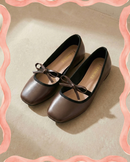 Eloise Flats in Espresso – Handmade Everyday Flats for Women | Wide-Foot Friendly with Strap & Bow