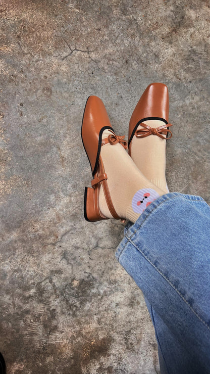 Francesca Midi Heels in Caramel | Comfy Anti-Slip Heels for Wide Feet | 2cm Low Heels