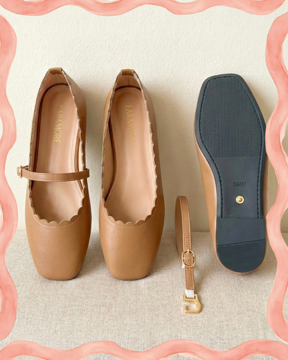 Mary-Bell Flats In Caramel | 2 Way Detachable Strap Mary Jane Ballerina