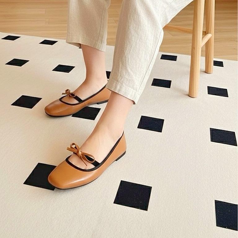 Eloise Flats in Caramel – Handmade Everyday Flats for Women | Wide-Foot Friendly with Strap & Bow