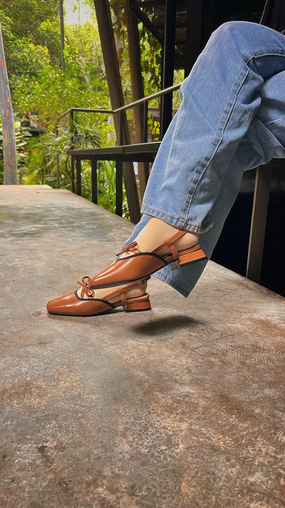 Francesca Midi Heels in Caramel | Comfy Anti-Slip Heels for Wide Feet | 2cm Low Heels