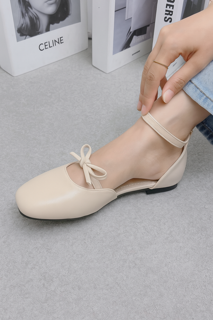 Daphne Flats In Vanilla – Handmade Brown Flats for Women | Wide-Foot & Bunion Friendly with Easy Hook Buckle