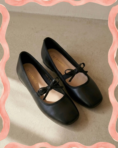 Eloise Flats in Black – Handmade Everyday Flats for Women | Wide-Foot Friendly with Strap & Bow