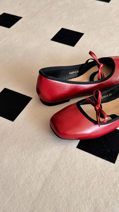 Eloise Flats in Cherry Red – Handmade Everyday Flats for Women | Wide-Foot Friendly with Strap & Bow