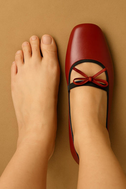 Eloise Flats in Cherry Red – Handmade Everyday Flats for Women | Wide-Foot Friendly with Strap & Bow
